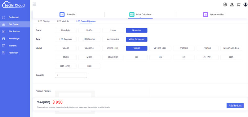 LedInCloud Price Calculator