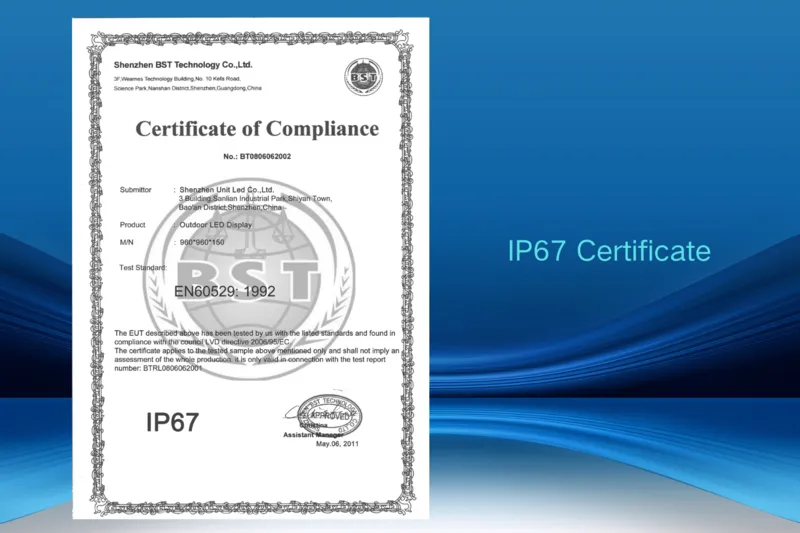 IP67 Certificate of LedInCloud Products