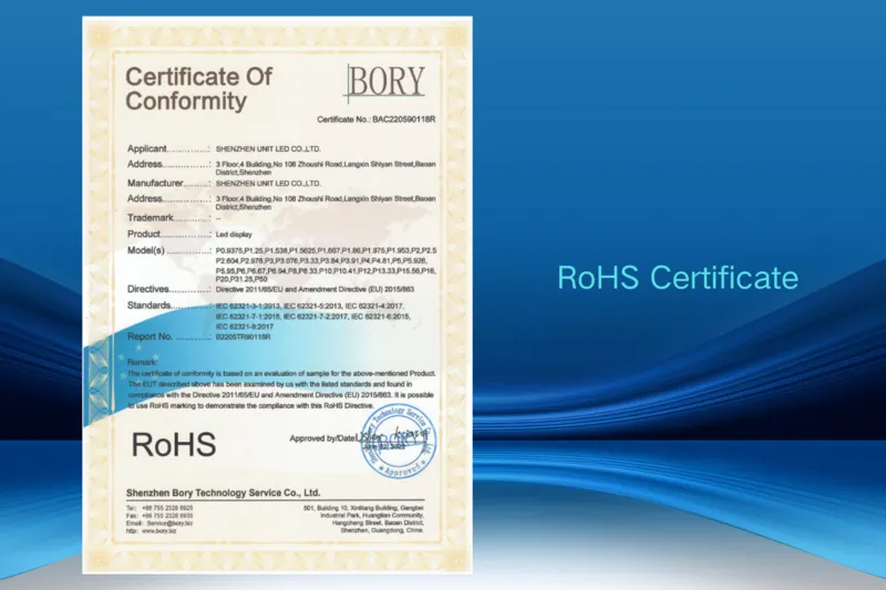 RoHS Certificate of LedInCloud Products