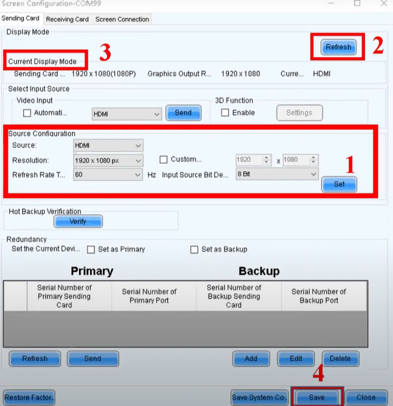 NovaLCT Sending Controller Settings