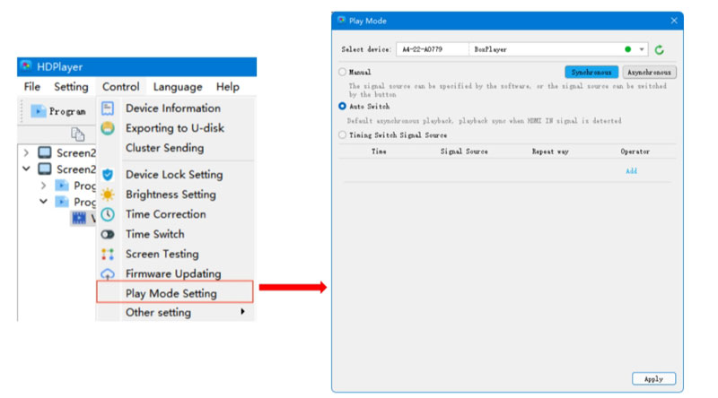 Huidu A6 Controller Play Mode Setting