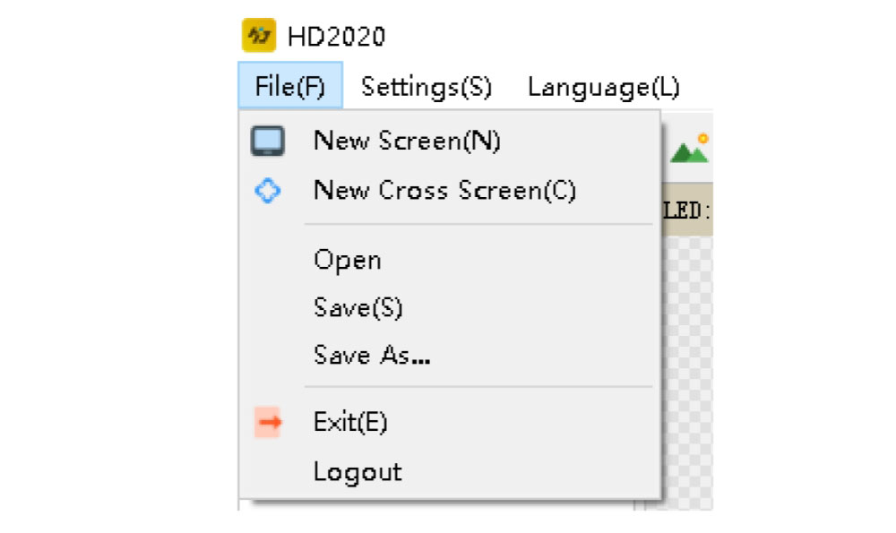 HD 2020 Huidu File Menu